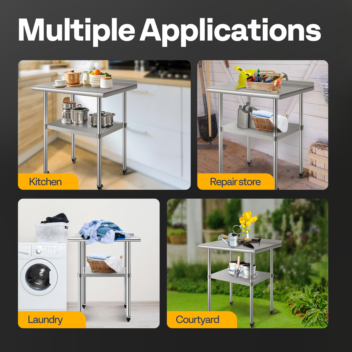 VIVOHOME 24 x 18 Inch Stainless Steel Work Table with Backsplash, Prep Commercial Table with Wheels for Restaurant, Hotel, Home and Warehouse