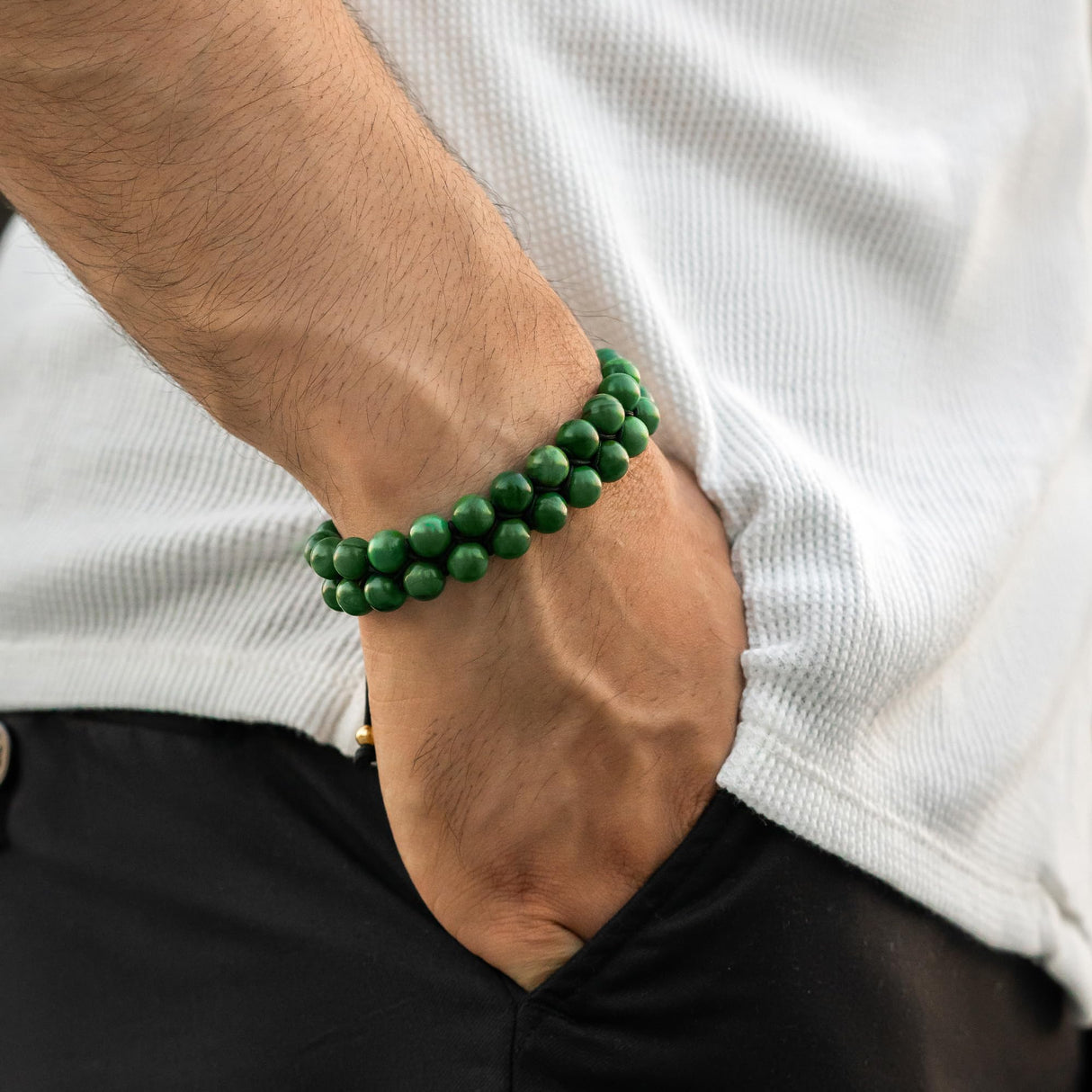 Jade Bracelet for Men – Premium Artisan Handcrafted Authentic Dark Green Jade Bracelet – 8MM Beaded Stone Mens Jade Bracelets (Morocco)
