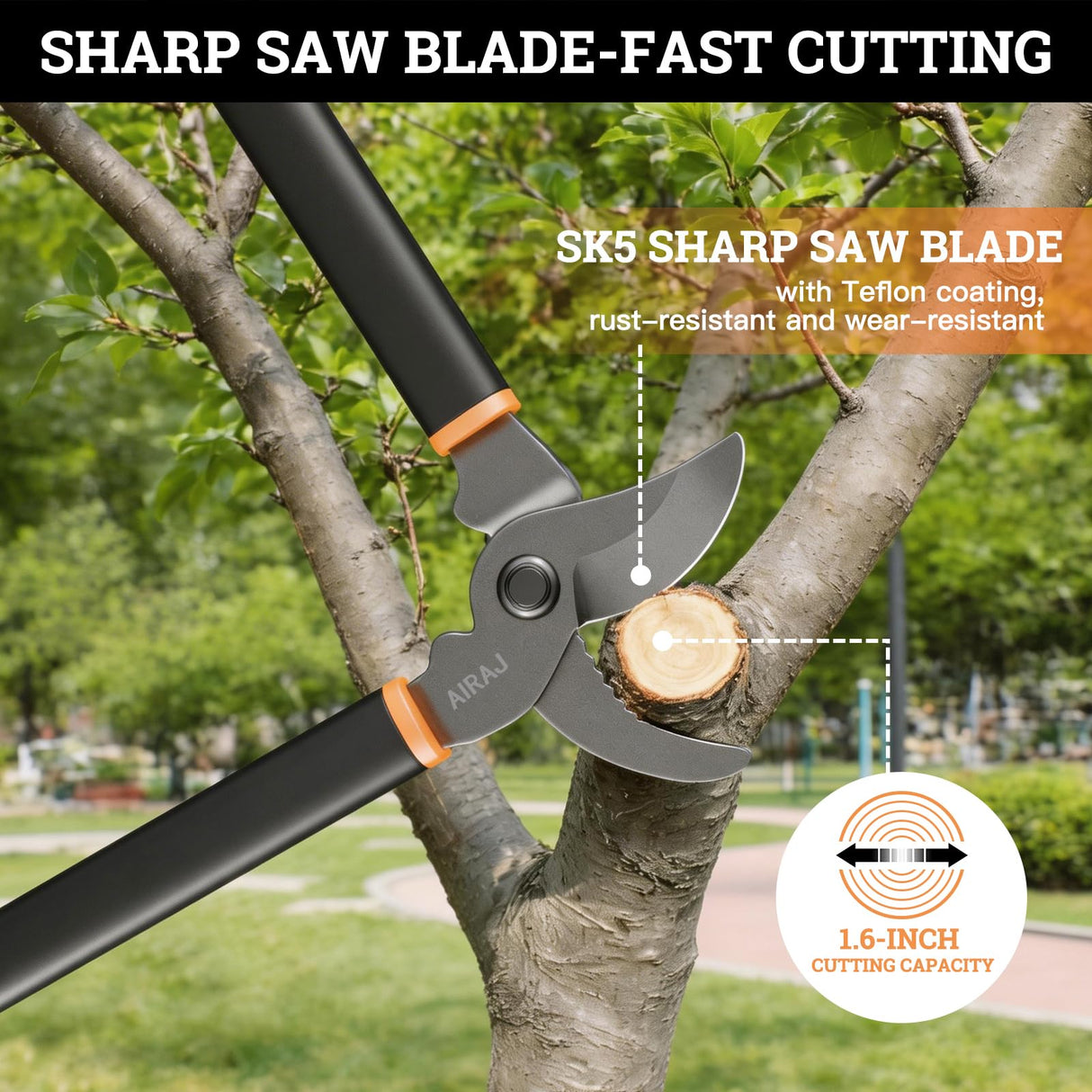AIRAJ 17'' Bypass Loppers for Tree Trimming,Branch Cutter up to 1.6" Cut Capacity,Sharp Steel Tree Pruner,Chops Thick Branches with Ease,Tree Trimmer for Gardening
