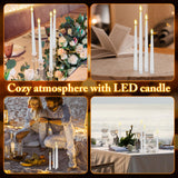 Rossesay 24 Pcs Flameless LED Taper Candles Battery Operated Candles 8.58'', 9.69'', 10.98'', 12.91'', 12.8'' Flameless Candlesticks Flickering for Halloween Christmas Church Wedding(White)