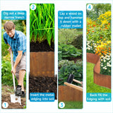 MTART Metal Garden Edging for Landscaping, Sturdy Corrugated Edging Border for DIY Flower Bed, Lawn and Landscape Edging (Rusty, 12"×20Ft)