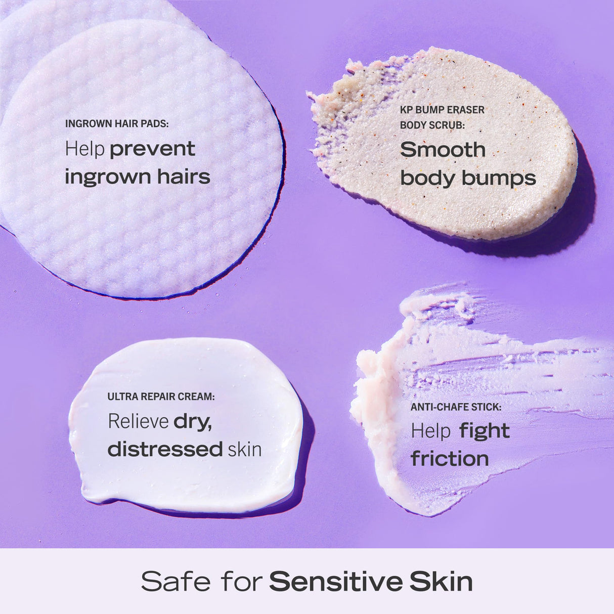 First Aid Beauty - Smooth Skin Season: KP Bump Eraser Body Scrub, 4oz, Ultra Repair Cream, 6oz, Anti-Chafe Stick, 0.35oz, Ingrown Hair Pads, 60 Pads, Deep Hydration & Exfoliating Body Essentials, 4ct