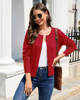 Newshows Women's 2025 Business Cardigan Lightweight Button Down Long Sleeve Casual Crew Neck Soft Knit Fall Cardigan Sweater Christmas Tops(Purplish Red,Medium)