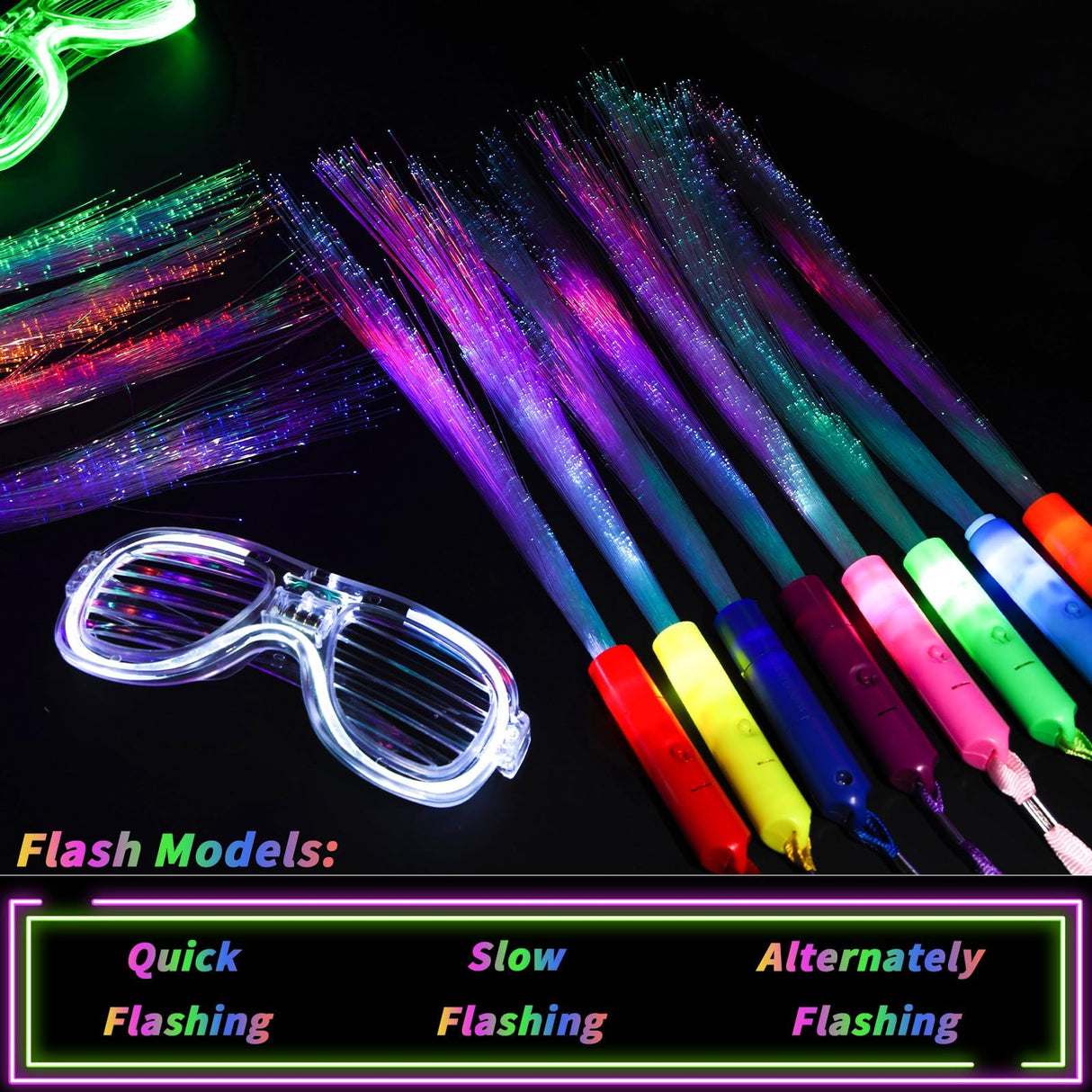 56 Pack Multicolor Fiber Optic Wand Glow Wand LED Light Up Wand Bulk with 3 Flashing Models Flashing Sticks for Glow in The Dark Birthday Party Favor Wedding Halloween Christmas, 8 Colors