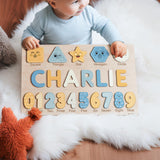 Personalized Name Puzzle with Numbers and Shapes, Name Puzzle for Kids, Custom Birthday Gift for Kids, for Toddlers, Unique New Baby Gift, 1 Year Old Boy and Girl Toys, Wood Toy