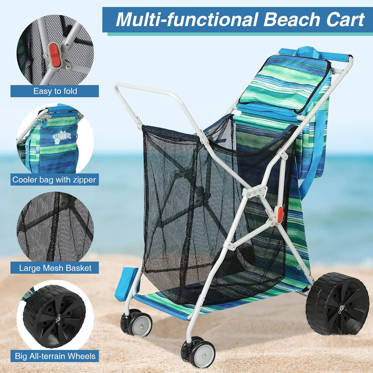 Old Bahama Bay Beach Cart with Big Wheels for Sand