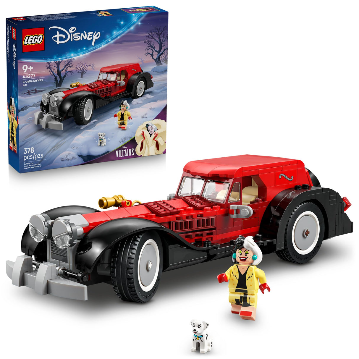 LEGO Disney Cruella De Vil’s Car Building Toy - 101 Dalmations Pretend Play Vehicle Building Set for Girls & Boys, Ages 9+ - Gift for Christmas - 43277