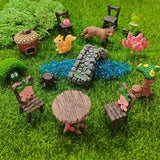 QuarenDen 44 Pcs Fairy Garden Accessories, Miniature Table and Chairs Set, Miniature Figurines Mini Resin Animals House Bridge for Micro Landscape Potted Plant Terrarium Decor DIY Craft Gift