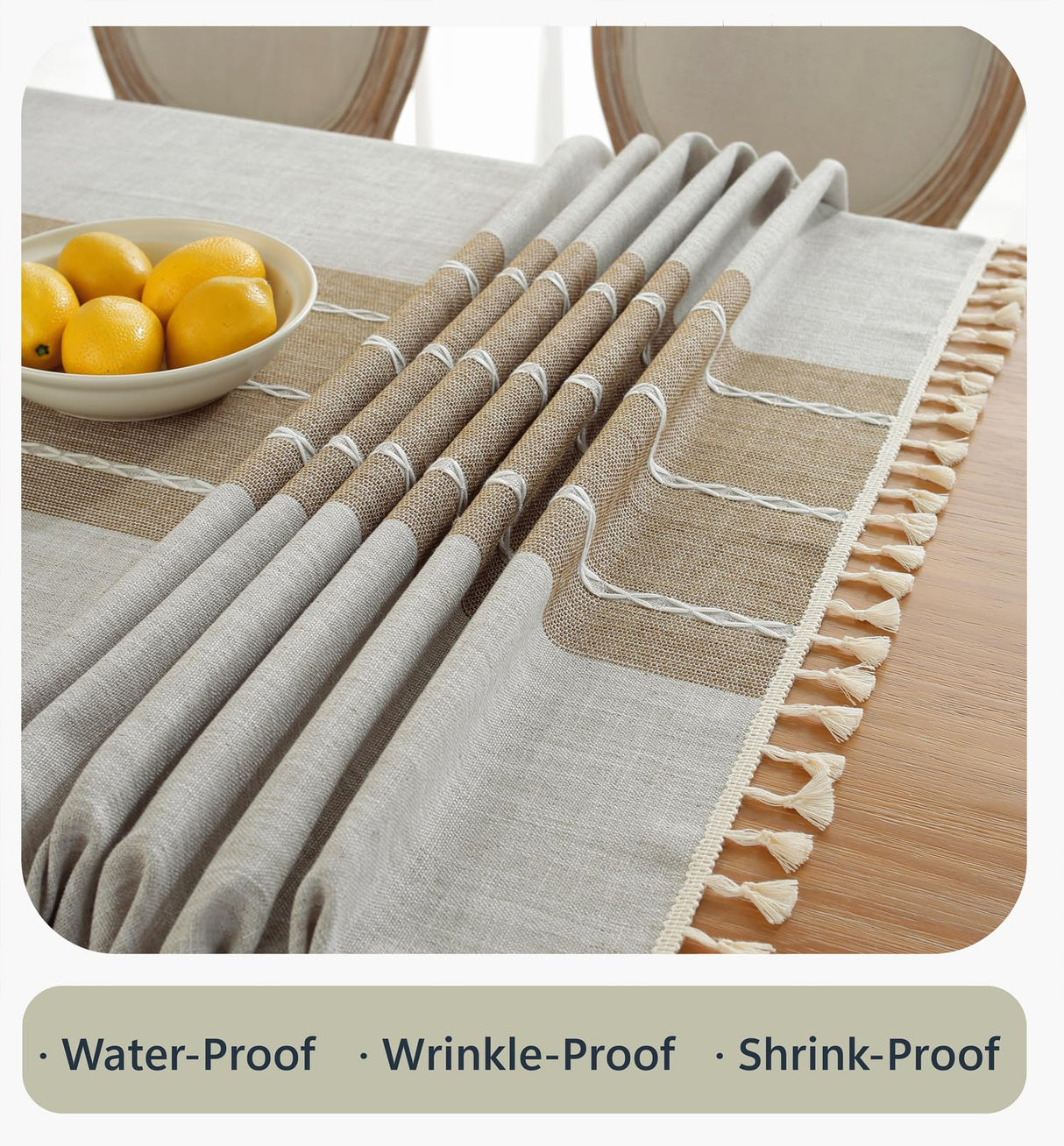 Alsoo Tablecloths Rectangular, Linen Tablecloth with Tassel, Fall Table Cover Wrinkle Free 6-8 Seats for Parties, Kitchen Dining, Holiday, Christmas, Coffee Lines, 55 x 90 Inches
