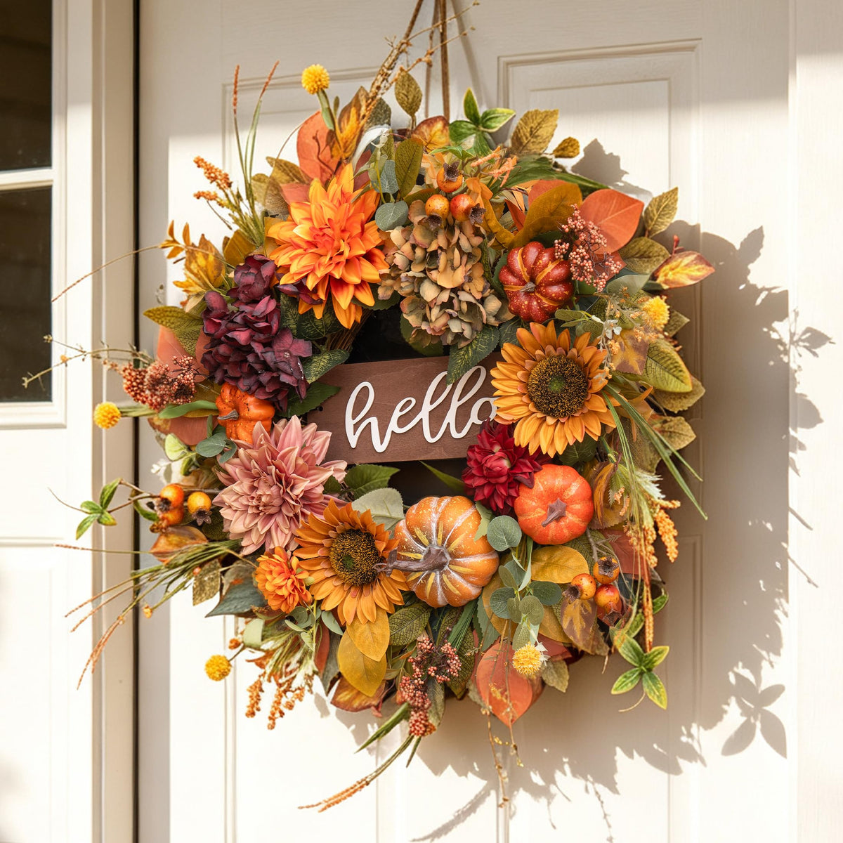 Fall Wreaths for Front Door 24 Inch Autumn Wreath with Sunflowers, Pumpkins