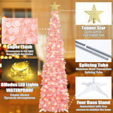 HMASYO 5 FT Pop Up Christmas Tree with Timer Lights, Pink Christmas Tinsel Tree, Collapsible Artificial Pencil Christmas Tree for Indoor Home Apartment Porch Holiday Party Decorations