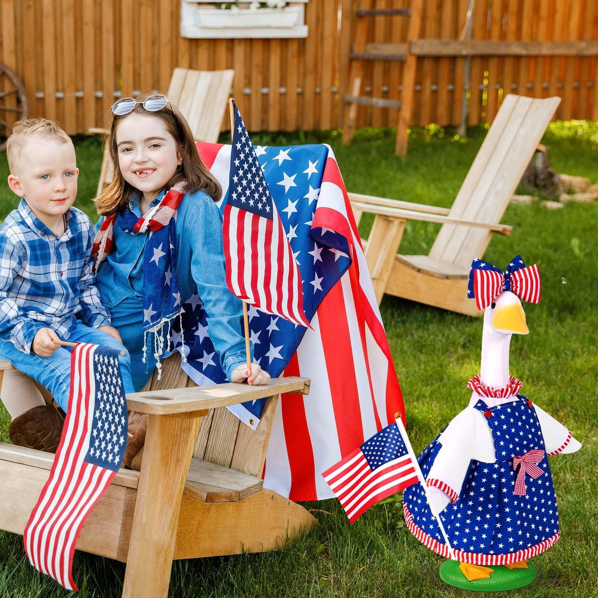 JcHrmers 4th of July Porch Goose Outfit 23 Inch Patriotic Goose Outfits Goose Stars Stripes Dress with Big Poofy Bow American Flag Fits for Independence Day USA 250th Anniversary Festival Decor