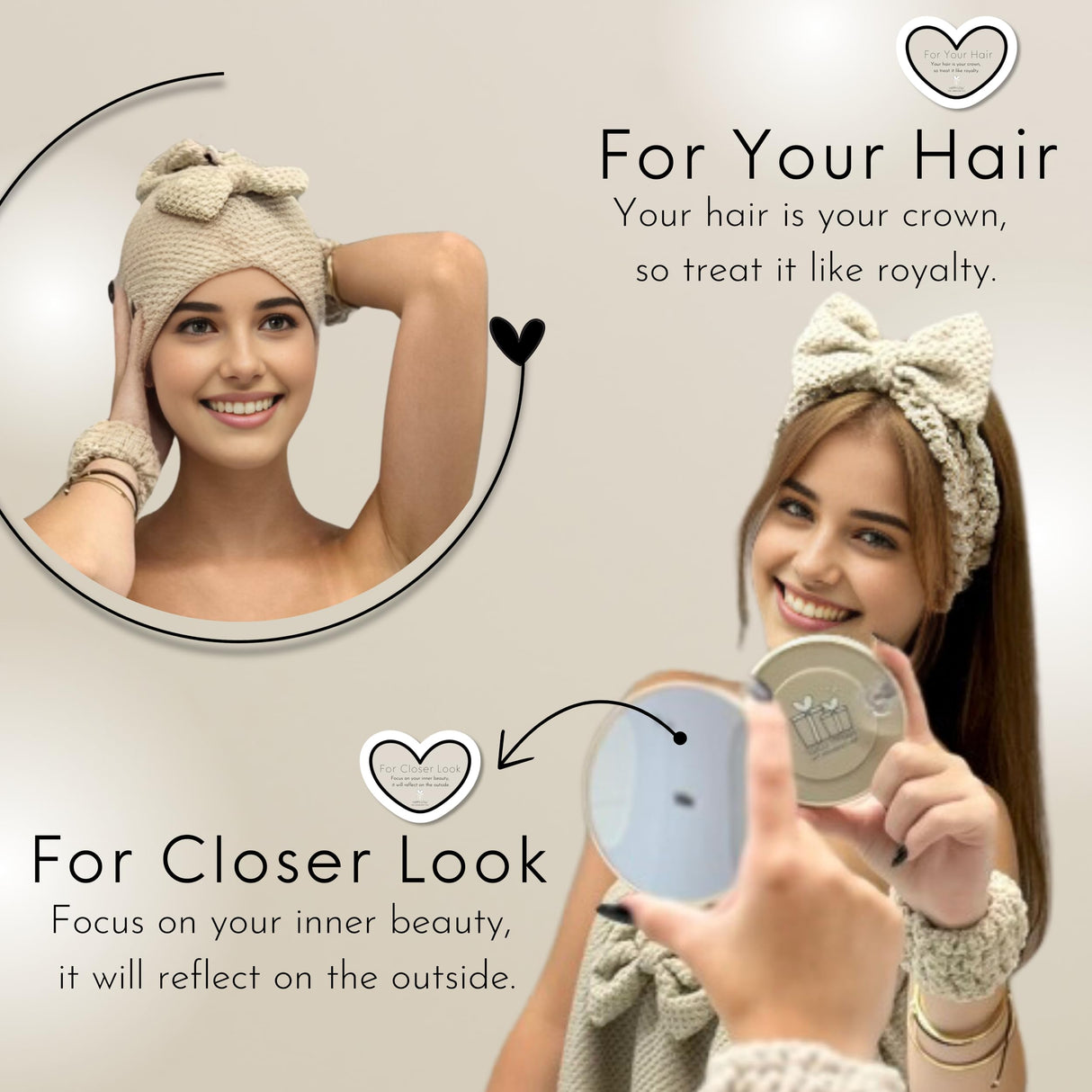 Happy Lolli Power Shower Gift Set: Luxury Bath Accessories Basket for Women & Teen Girls – Includes Body & Hair Towel, Wrist Bands, Headband, Face Sponge & More – Empower Your Routine (Fresh in Beige)