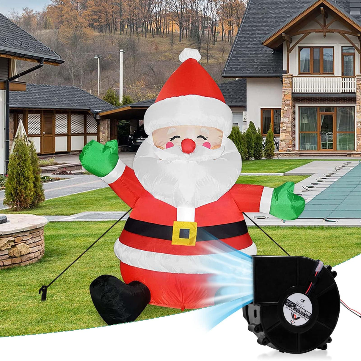 Set of 2 Inflatable Replacement Fan Blower 12V 1.2 A Mini Air Blower with 6 LEDs for Christmas Inflatables Costume,Inflatable Fan Blowers for Thanksgiving Yard Blow up 6FT Christmas Decorations