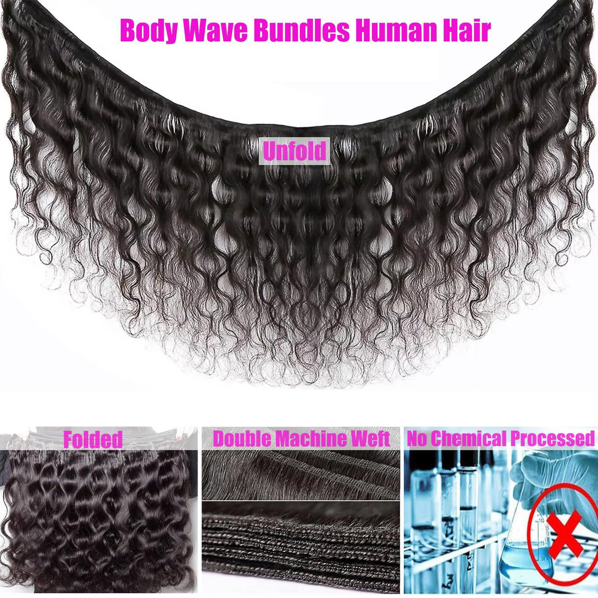 Body Wave Bundles Human Hair 18 20 22 24 Inch Human Hair Bundles 100% Unprocessed Brazilian Virgin Hair 4 Bundles Quick Weave Deals Human Hair Extensions for Women Natural Color