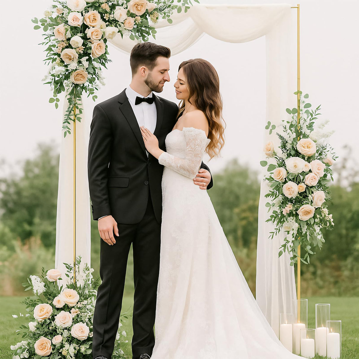 Metal Wedding Arch Backdrop Stand 6.6x3.3 FT Gold Square Balloon Arch Frame for Ceremony Party Birthday Bridal Baby Shower Anniversary Arbor Balloon Decoration