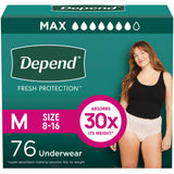 Depend Fresh Protection Adult Incontinence & Postpartum Bladder Leak Underwear for Women, Disposable, Maximum, Medium, Blush, 76 Count (2 Packs of 38), Packaging May Vary