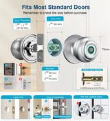 KLLOQUE Fingerprint Door Lock, Smart Fingerprint Door Knob with Lock, Biometric Door Locks with App Control & Key, Keyless Thumbprint Entry Door Locks for Bedroom, Front Door, Home, Apartment-Silver