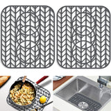 GUUKIN Sink Protectors for Kitchen sink, 13 5/8" x 11 5/8" Folding Non-slip Silicone Sink Mat Grid for Bottom of Farmhouse Stainless Steel Porcelain with 3 Reserved Holes Pack of 2