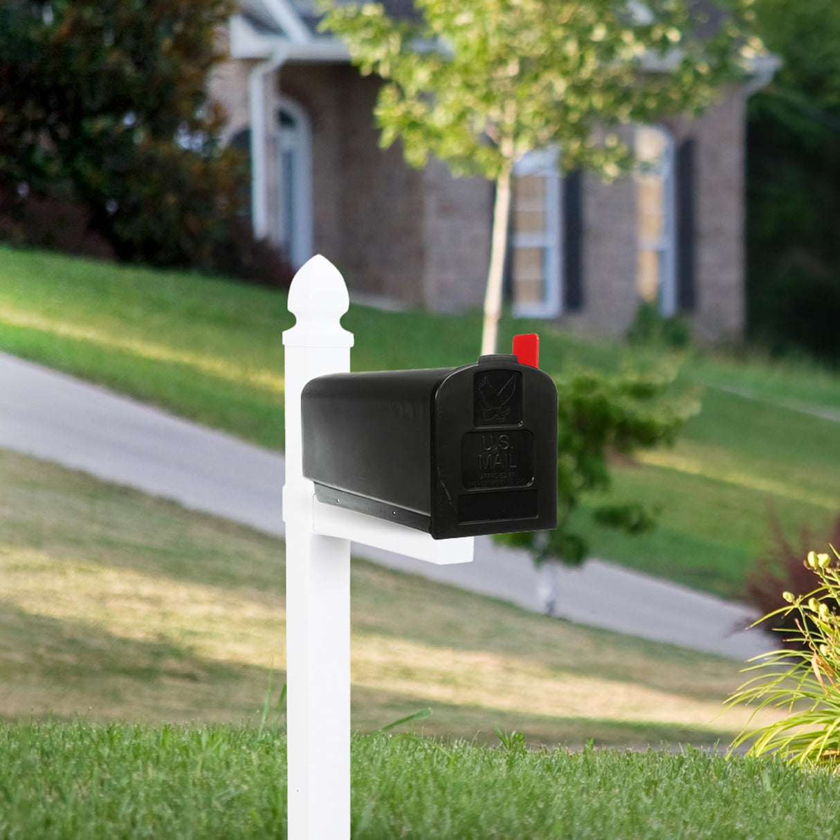 Architectural Mailboxes Parsons™ Rust-Proof Plastic Post Mounted Mail Box for Outside, Black, Medium Curbside Mailbox, USPS Approved for Residential Delivery