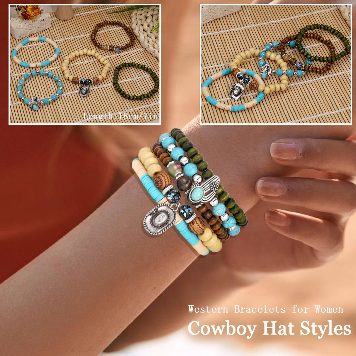 COLOYAN 28PCS Western Turquoise Beaded Bracelets for Women Stackable