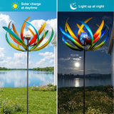 83" Large Solar Wind Spinner Outdoor - Metal Tulip Flower Sculpture with Multi-Color LED Glass Ball - Waterproof Kinetic Yard Art for Garden Lawn Patio, Mother’s Day Birthday Gardening Gifts