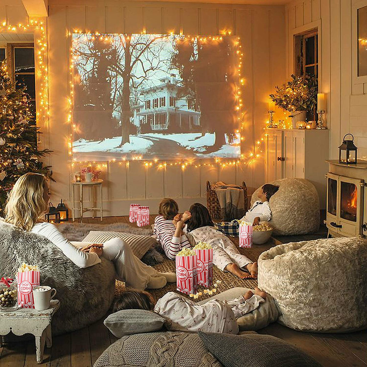 YESMONA 100 Pcs Flat Bottom Popcorn Bags, 2 oz Paper Popcorn Bags for Family Movie Night Baseball Themed Carnival Christmas Birthday Party