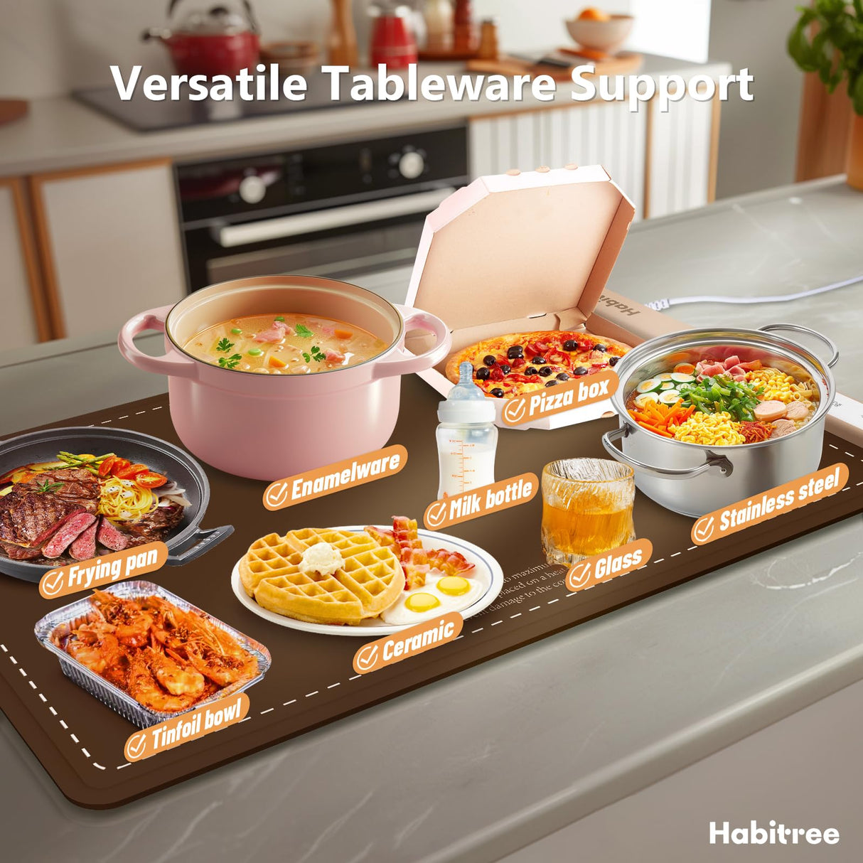3-Pack Silicone Food Warming Mat & Food Warmers for Parties Buffet - Rapid Heating 6-Level Temp Control, Rollable Portable Easy Clean - Value Set for Gatherings & Home Daily Use（Brown）