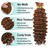Human Braiding Hair for Boho Braids Human Hair 110g 20 Inch Curly Boho Hair for Braiding Knotless 12A Deep Wave Bohemian 3 Bundles/Pack Auburn Ginger
