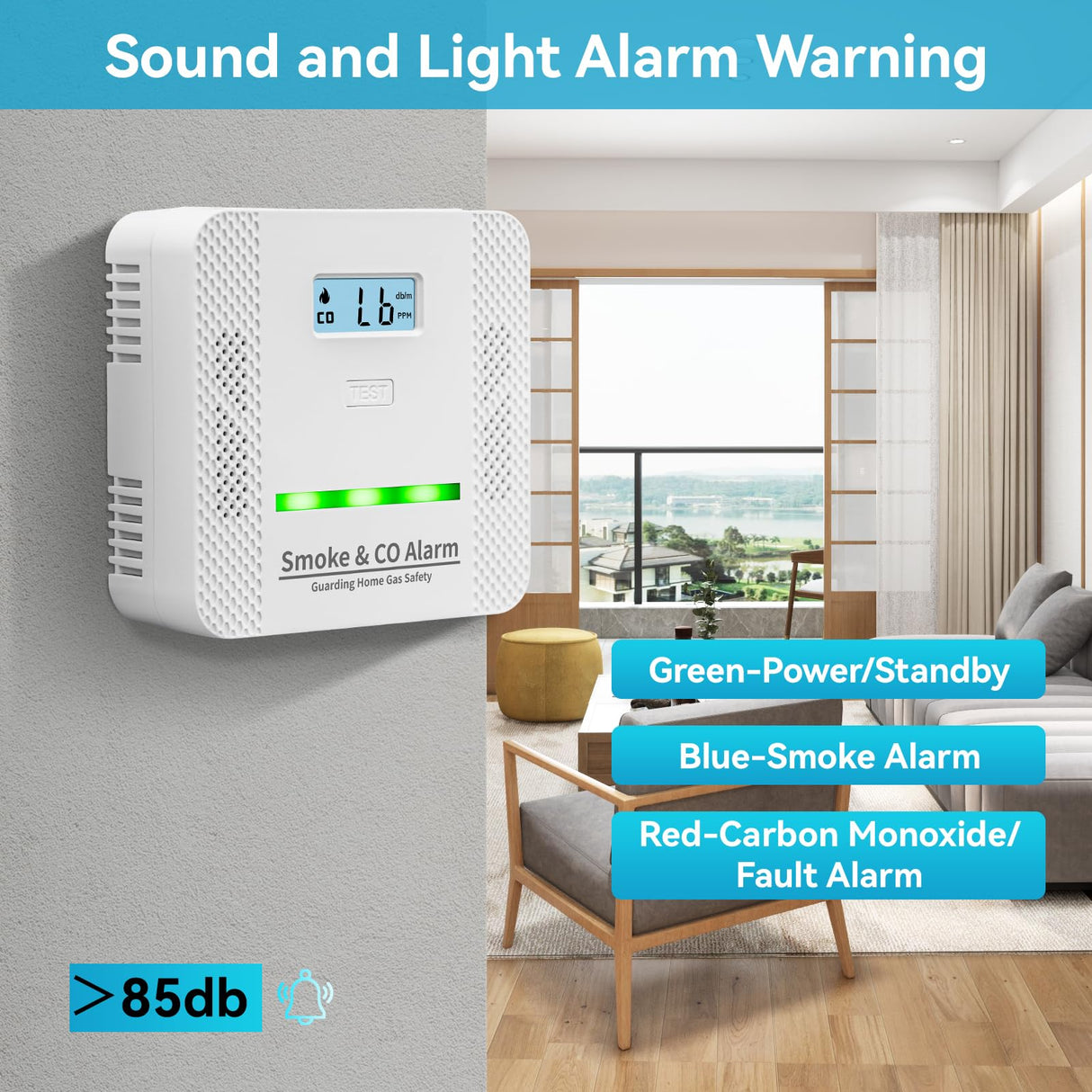 Smoke Detector Carbon Monoxide Detector,2 in 1 Fire & CO Alarm,Battery Powered,Carbon Monoxide Gas Detector with LCD Digital Display Sound and Light Alarm for Bedroom Warehouse Kitchen or RV Travel