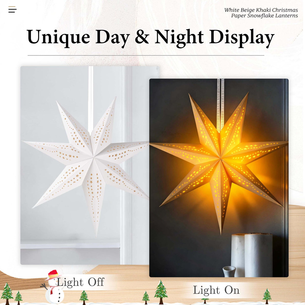 Paper Star Lanterns with Lights, Christmas Hanging Decor Indoor, 3-Pack