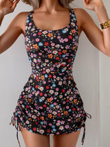 Eomenie Women's One Piece Swimdress Swimsuit with Drawstring Tummy Control Bathing Suits Push Up Swim Dresses with Bottom