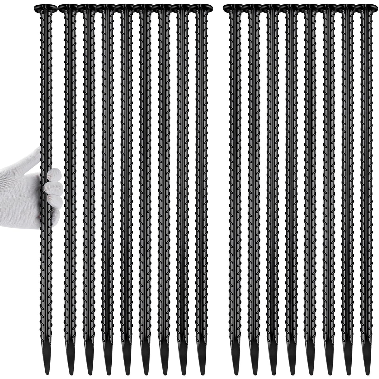 Homwin Rebar Stakes 16 inch 16-Pack Metal Ground Spikes Heavy Duty Asphalt Anchors for Railroad, Trapping, Carport, Speed Bump and Survey Black