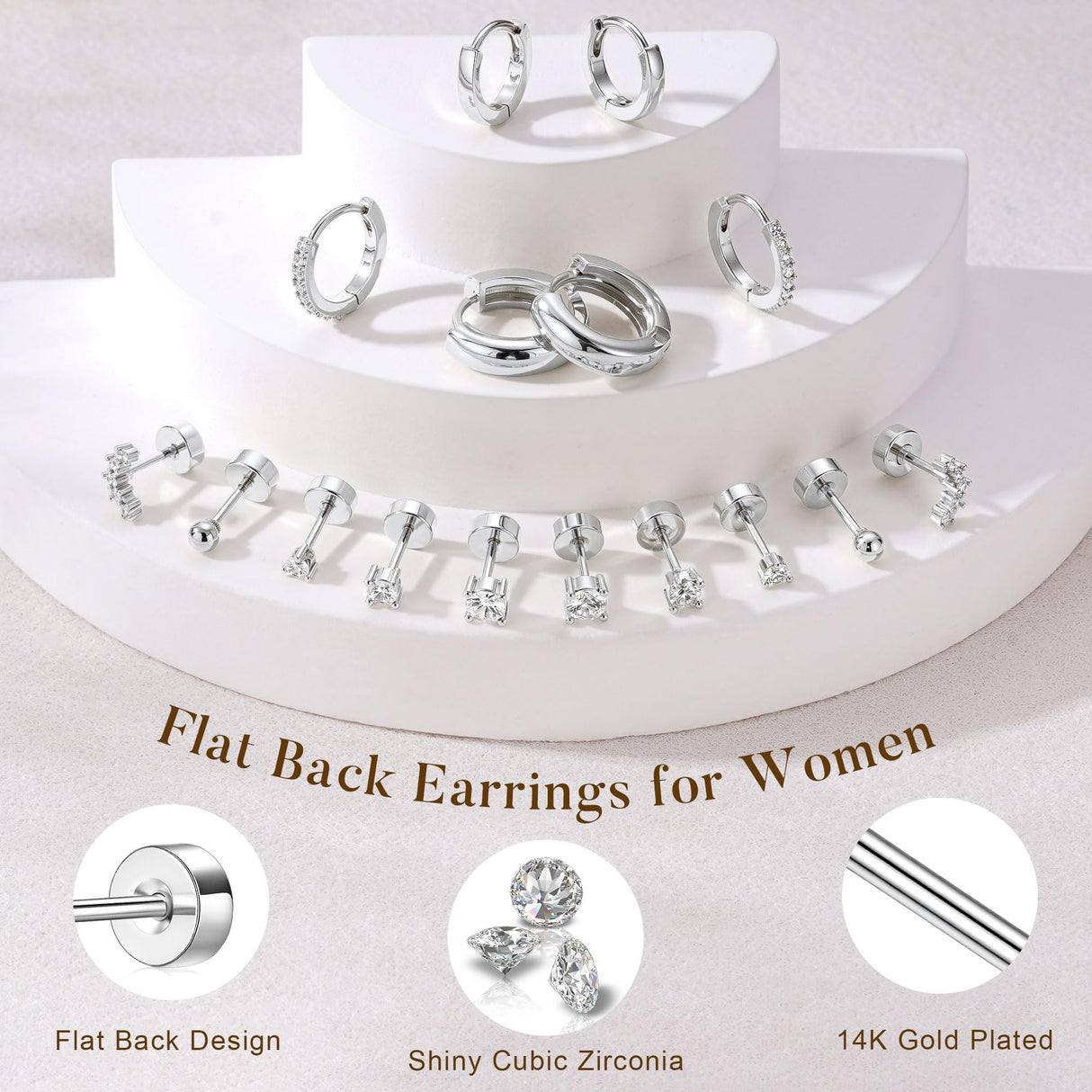 Turandoss 8 Pairs Silver Stud Hoop Earrings for Women Silver Plated