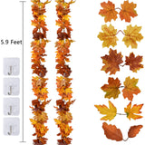 DearHouse 2 Pack Fall Maple Leaf Garland - 5.9Ft/Piece Hanging Vine Artificial Autumn Foliage for Thanksgiving, Home, Wedding, Fireplace, Party, Christmas Decor (Light Orange)