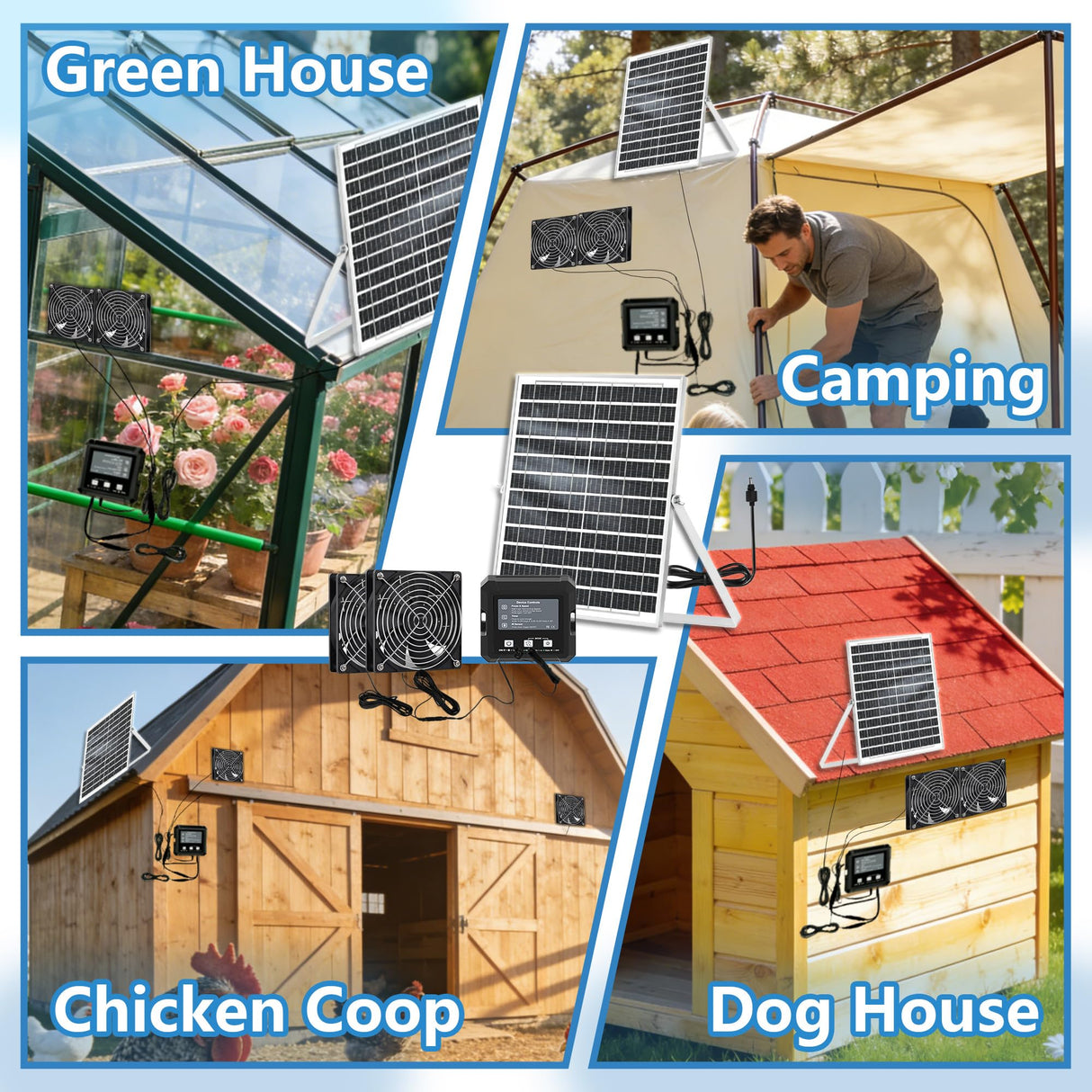 YRKUOEFD Solar Fan for Chicken Coop with 2 Fans and 3 Modes Controller Solar Exhaust Fan for Dog House Greenhouse Shed Outside Solar Powered Fans for Intake or Exhaust Vent Cooling