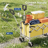 Collapsible Folding Wagon Cart, Heavy Duty Utility Wagons with Tailgate & Wheels,Portable Utility Cart for Camping,Garden,Beach,Sports Yellow