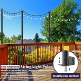 Mutovlin 4 Pack String Light Poles,5 Ft Light Poles for Outside String Lights,Outdoor Lights Pole with Fork,Metal Poles Stand for Patio Deck Backyard
