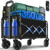 Wagons Cart Foldable, 360 Lbs with Adjustable Handle, Black Lightweight Portable, Collapsible Wagon for Beach Trip, Camping, Shopping, Sports, Travel, Picnic and Grocery (Black)