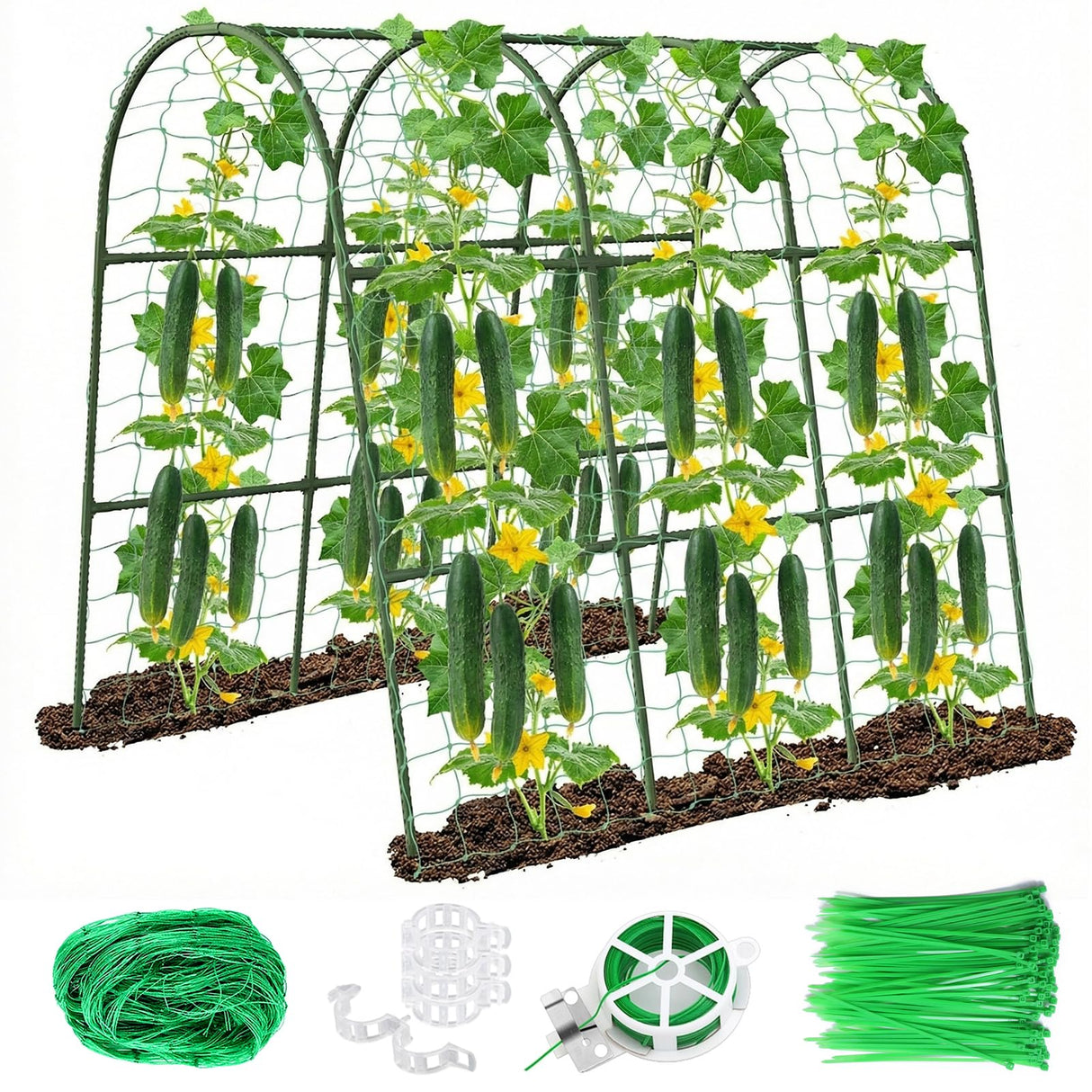 63"x47"x22" U-Shape Cucumber Trellis, Metal Plant Support with Net