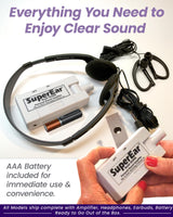 SuperEar Personal Sound Amplifier Model SE5000 (PSAP), 50dB Gain, Hand Held Pocket Size Audio Amplifier with Headphones, EarBuds, Tactile On/Off Volume Control for Adults, Audiologists, and Seniors
