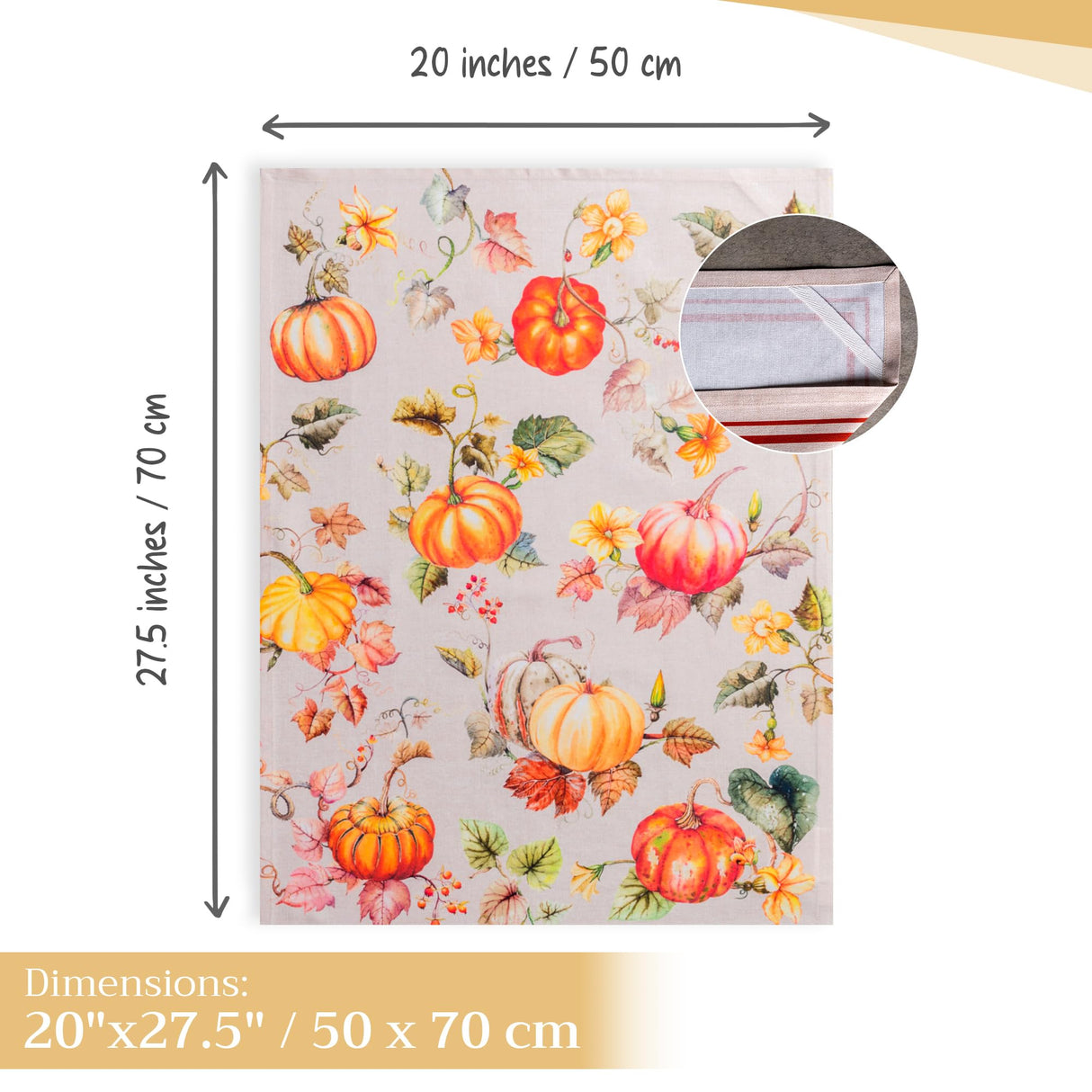 Maison d' Hermine Kitchen Towels Set of 3 100% Cotton 20" x 27.5" Reusable Cloth Tea Dish Towels Absorbent with Hanging Loop for Kitchen Dining Thanksgiving Christmas Decorations (Potiron)