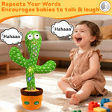 Hunfur Christmas Dancing Talking Cactus Toy Mimics Back, Cactus Baby Toy Singing Mimicking Repeating Recording, Silly Sunny The Cactus with 3xAA Battery