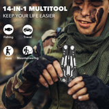 14-In-1 Multitool with Safety Locking, Professional Stainless Steel Multitool Pliers Pocket Knife, Bottle Opener, Screwdriver with Nylon Sheath ，Apply to Survival,Camping, Hunting and Hiking 2 Pcs