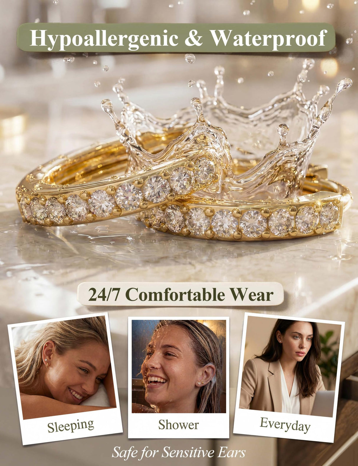 Jstyle Hypoallergenic Flat Back Earrings for Women Gold Earring Stacks 4