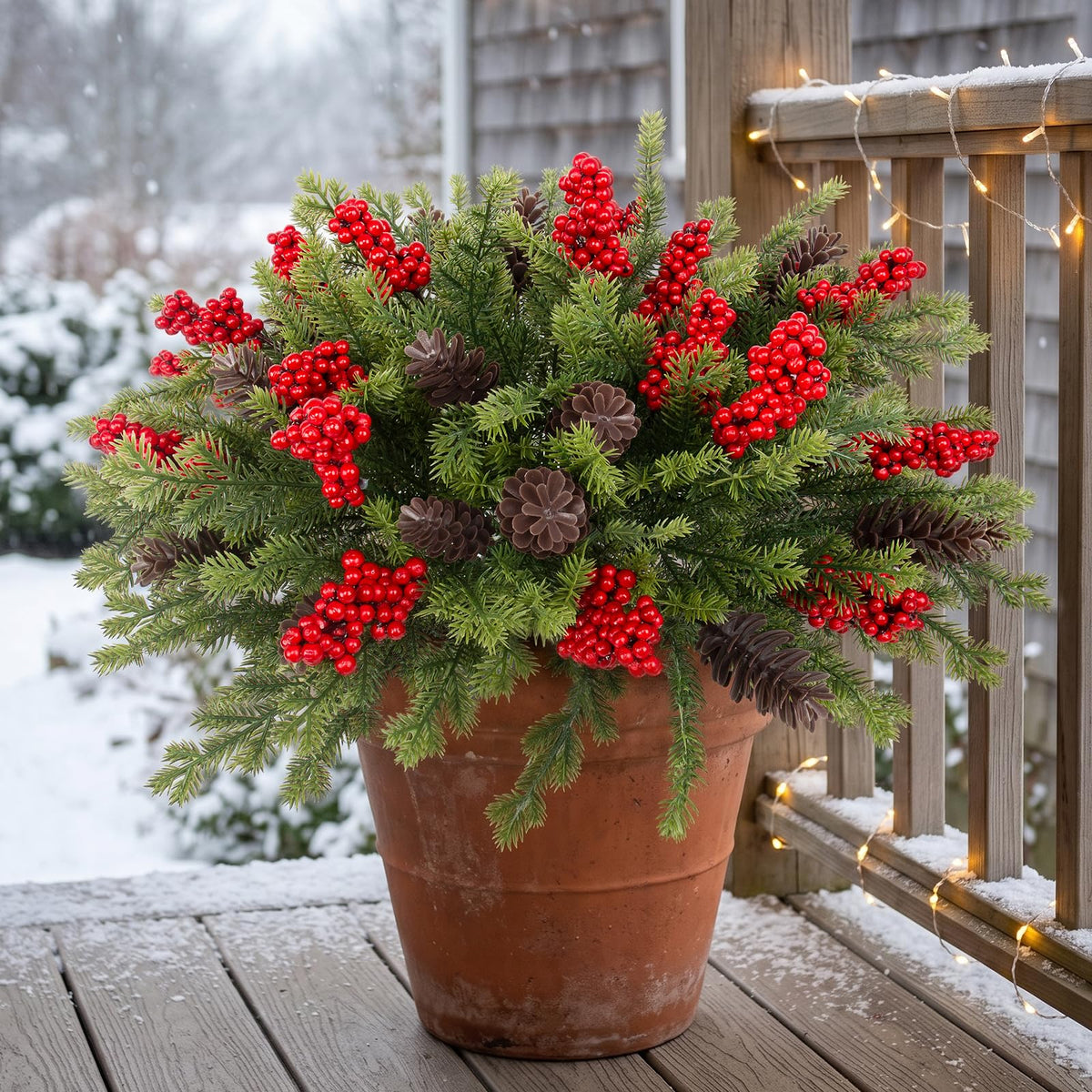 Daynight 6 Pack Artificial Christmas Pine Branches for Outdoor Decor