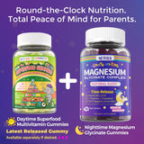Magnesium Glycinate Gummies for Adults & Kids 4+, Sugar Free Magnesium Bisglycinate Supplement 400/200mg with B6 D3, L-Theanine for Zzz & Relaxation, Brain, Melatonin Free Gummies,1Pack