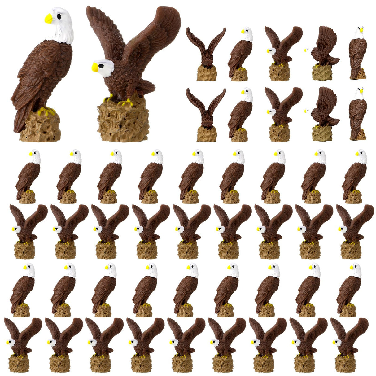 Soulchen 50 Pcs Patriotic Mini Resin Bald Eagle 250th Anniversary Figurines Tiny Resin Animals Eagle Statue for Veterans Day Miniature Garden Office Home Cake Topper Decor Gift (Mixed Style)