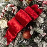 Ribbli Red Velvet Wired Ribbon 4 Inch Metallic Red Gold Crushed Velvet Christmas Ribbon for Gift Wrapping Christmas Tree Decoration Crafts Wreaths Supplies-Continuous 10 Yards