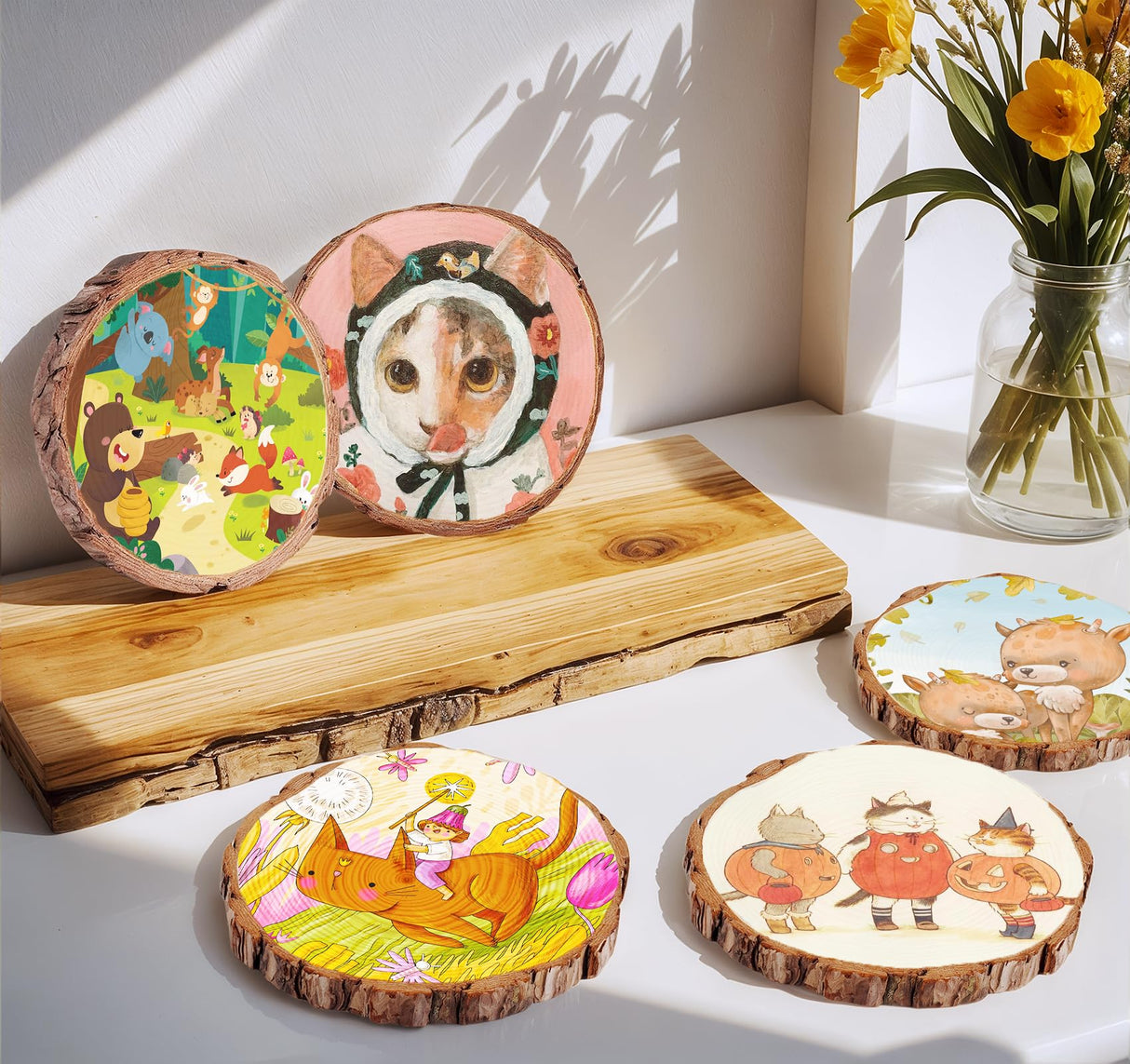 Timburst 6.5-8 inch Unfinished Wood Slices, 6 Pcs Natural Wood Centerpieces for Tables, Wood Slice with Bark, Rustic Wood Circles for Crafts Arts Party Christmas Decorations Wedding Centerpiece